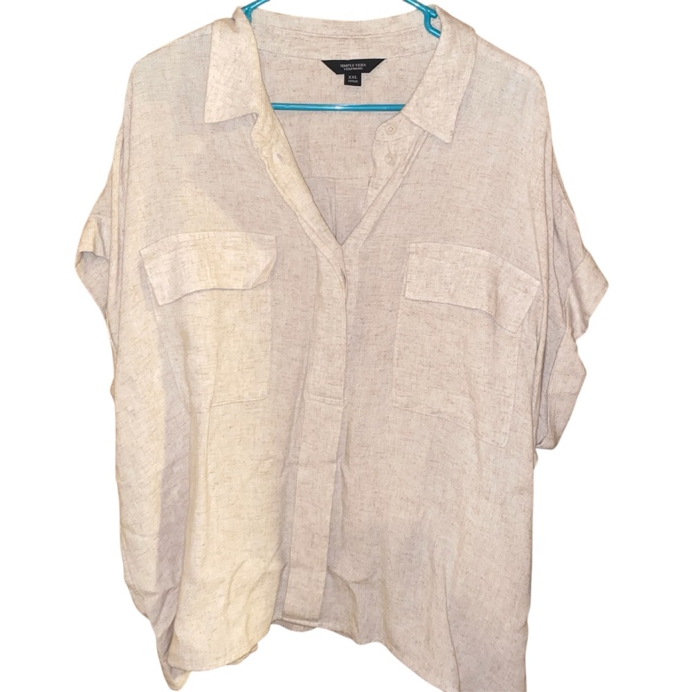 Simply Vera Women’s Vera Wang Short Sleeve Linen Shirt SZ XXL NWT - Picture 2 of 10